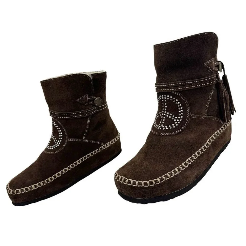 Vintage Sherpa Lined Suede Moccasin Winter Boots Women’s Size 6.5/7